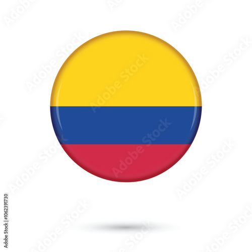 Free Download Colombia flag round glossy shiny 3D isolated vector illustration on white background for National Day, Independence Day of Colombia 20th July, Battle of Boyacá August 7, banners, flyers, posters eps10 - GFXLoad