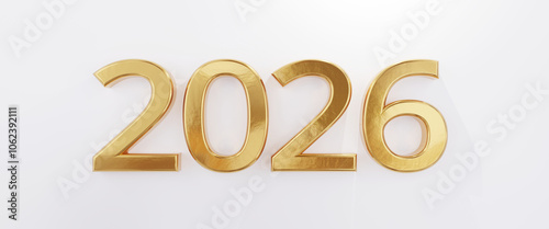 golden year number 2026 on light grey white background as new year