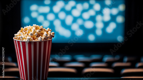 Enjoying popcorn at the cinema before the movie starts on a cozy evening