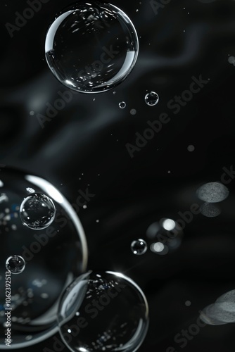 futuristic liquid big bubbles dark grey and black gradient. Smooth background with water drops