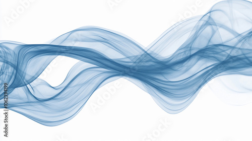 Delicate blue waves of smoke swirling gracefully against a white background