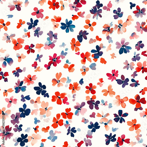 Watercolor floral seamless pattern print hand painting with abstract flowers and plants, design texture. Tileable Seamless pattern watercolor floral pattern for textile, stationery, wedding deisgn