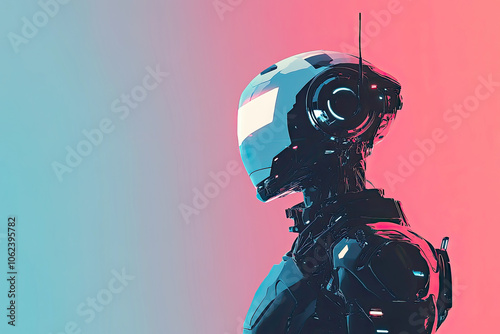 A sleek robot in profile view with a vibrant background, symbolizing the futuristic integration of AI and robotics in modern society..