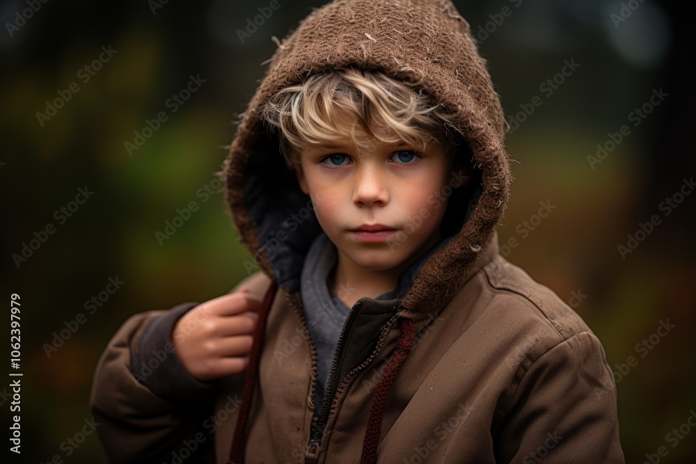 Portrait of a little boy in a warm coat in the autumn forest Portrait of a little boy in a warm coat in the autumn forest