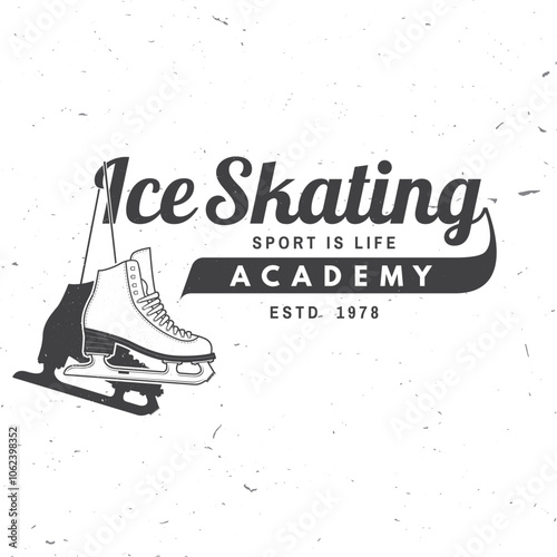 Ice Skate academy logo, badge design. Concept for shirt or logo, print, stamp or tee with ice skating. Winter sport. Vector illustration.