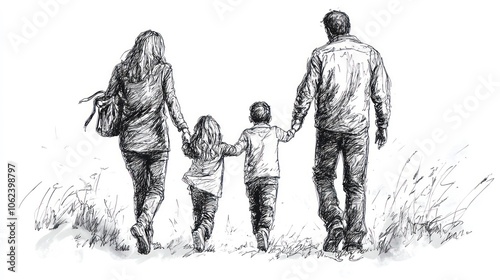 A family walking hand in hand, symbolizing togetherness and love.