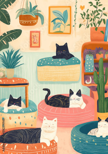 seamless background with cats colorful