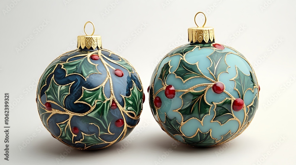 Christmas ornaments with holly and ivy Christmas ornaments with holly and ivy
