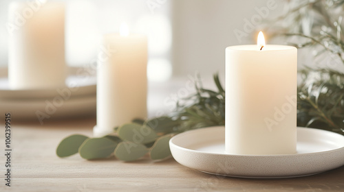 Arrange soft candles and greenery to craft a welcoming and cozy Christmas table experience.