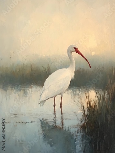 Stork vintage painting,oil on canvas