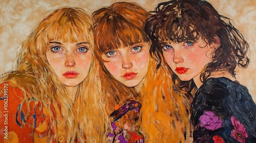portrait of three girls,painting colorful