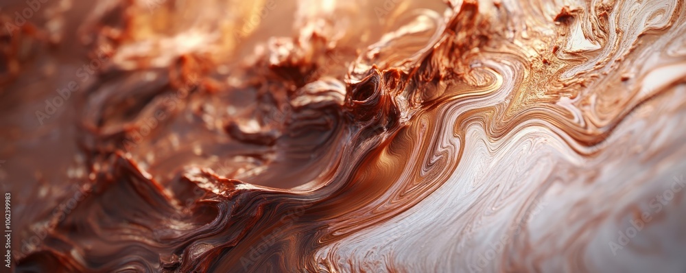 Close-Up of Rich Chocolate Swirls in Warm Brown Tones with Smooth, Glossy Texture Close-Up of Rich Chocolate Swirls in Warm Brown Tones with Smooth, Glossy Texture