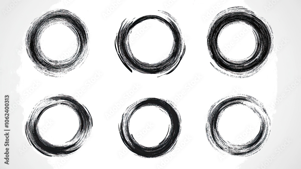 Collection of Circular Brush Stroke Designs on a Clear Background Generative AI Collection of Circular Brush Stroke Designs on a Clear Background Generative AI