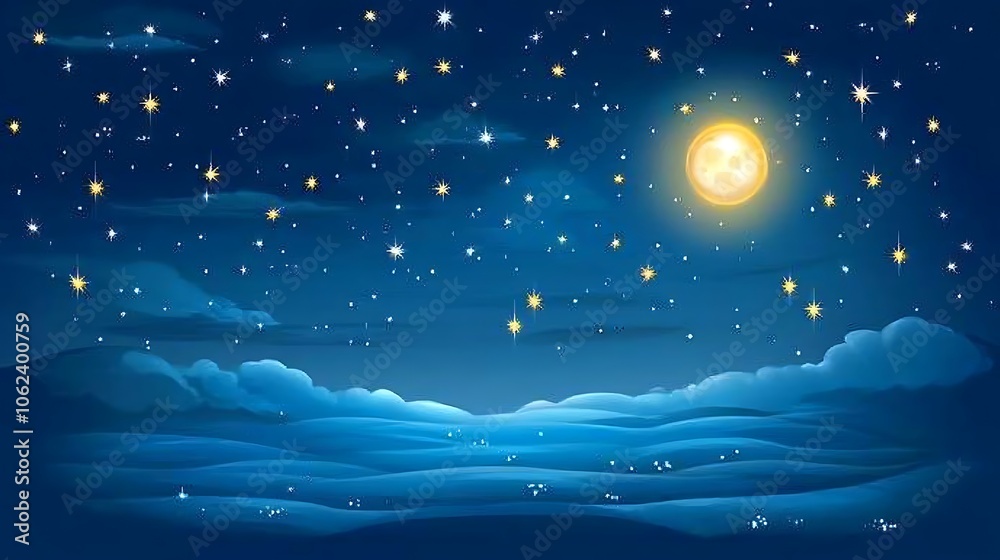 Obraz premium New Year starry night sky with twinkling stars and a full moon