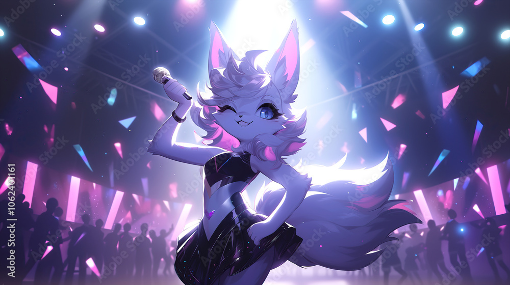 anime digital illustration sexy furry girl on disco music night club party anime digital illustration sexy furry girl on disco music night club party