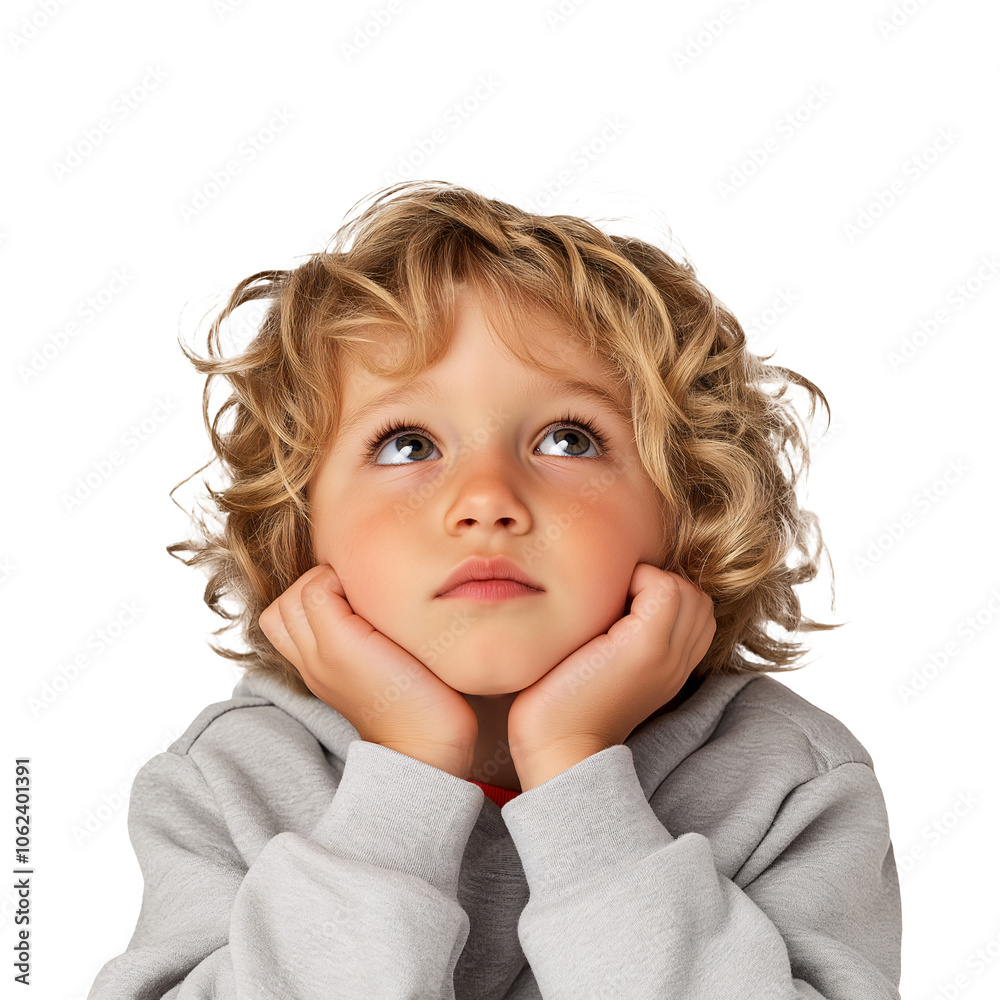 Cute Little Boy Thinking and Looking Up with Hopeful Expression Cute Little Boy Thinking and Looking Up with Hopeful Expression