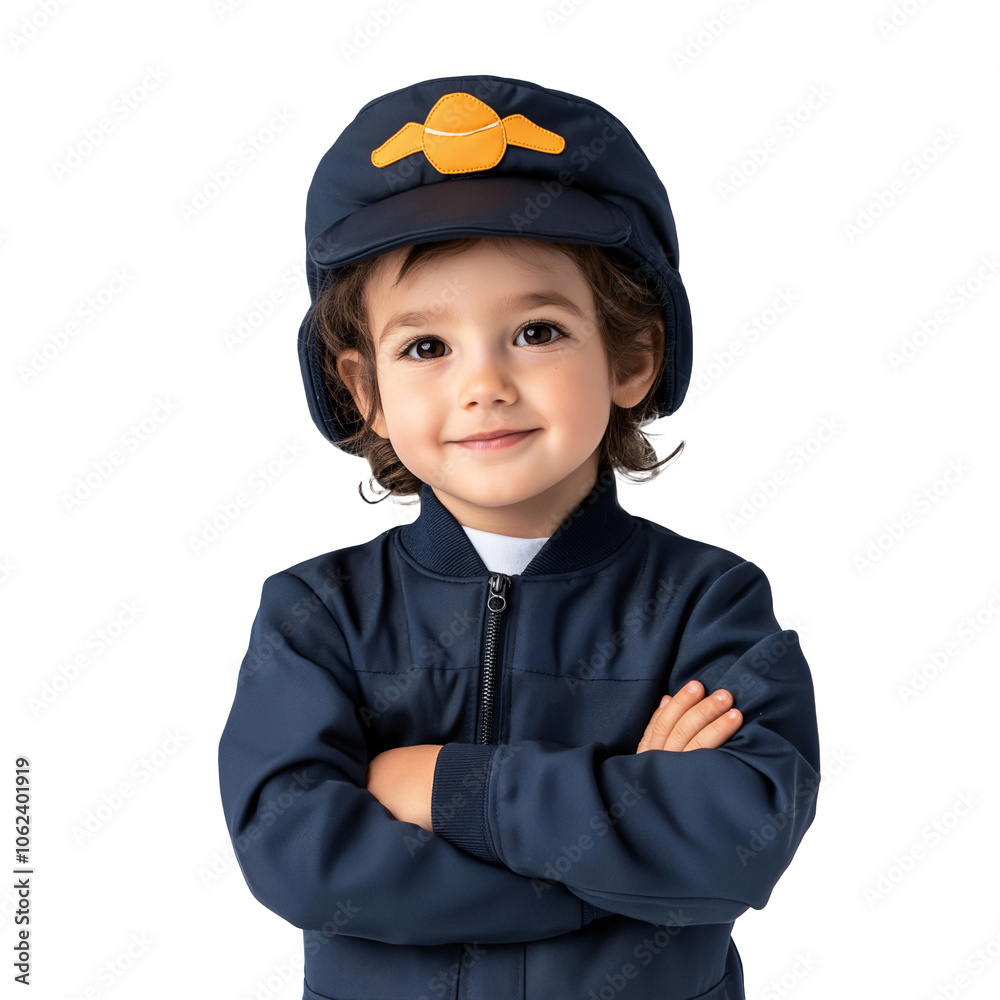 Cute Little Pilot in Blue Jacket and Cap Cute Little Pilot in Blue Jacket and Cap