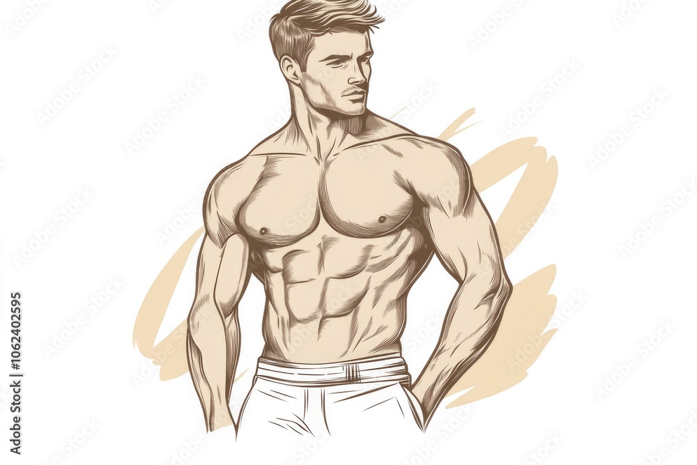 Fototapeta premium Artistic rendering of an athletic man in a confident pose, exuding strength and poise. The detailed and stylish depiction captures physical prowess.