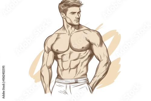 Artistic rendering of an athletic man in a confident pose, exuding strength and poise. The detailed and stylish depiction captures physical prowess.