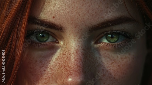 Freckled and blue-eyed woman in close-up