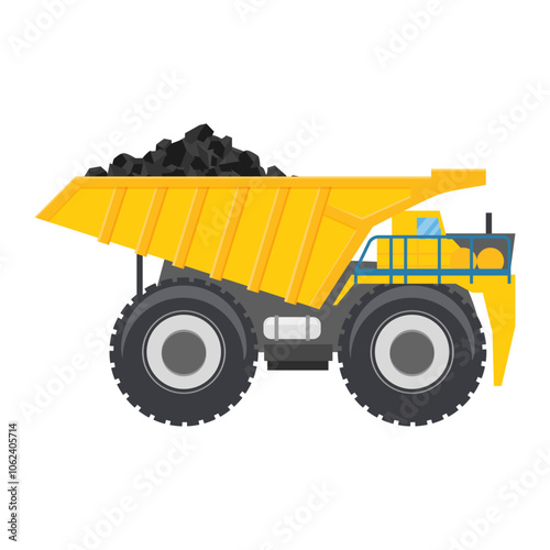 mining truck, vector art cartoon illustration, png transparent background