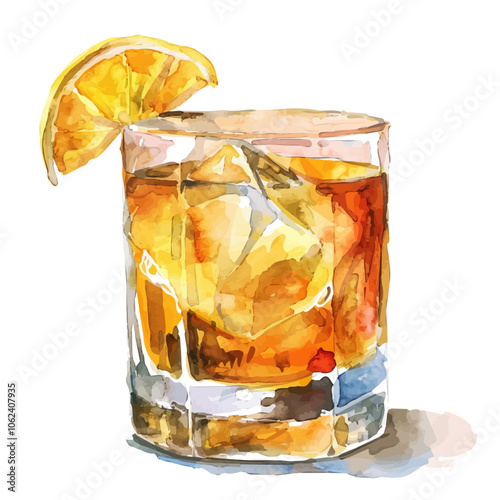 A watercolor vector of Whisky Sour, isolated on a white background.