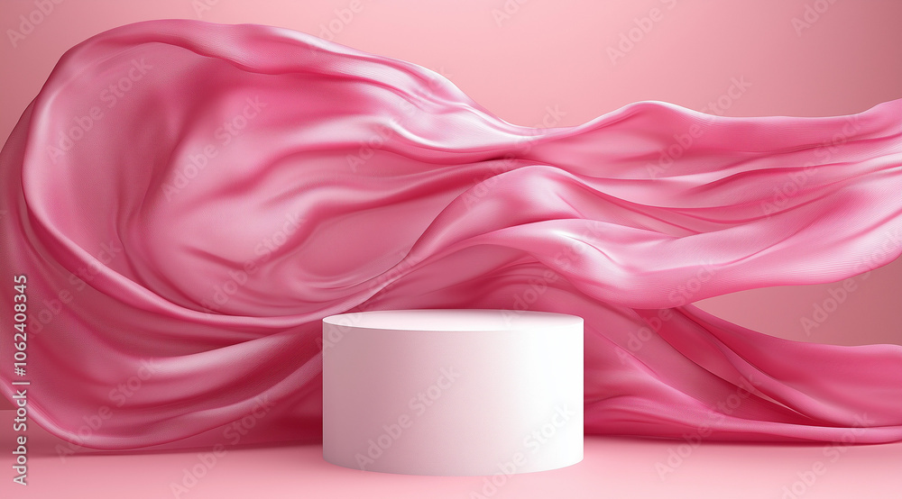 Fashion fabric cosmetic podium presentation stand on minimal product display 3d background with abstract luxury beauty cloth backdrop or advertising show stage pedestal. Generative AI. Fashion fabric cosmetic podium presentation stand on minimal product display 3d background with abstract luxury beauty cloth backdrop or advertising show stage pedestal. Generative AI.