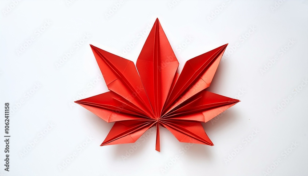 Red origami leaf on white Red origami leaf on white