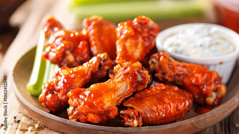 Close-up of golden crispy fried chicken wings tossed Close-up of golden crispy fried chicken wings tossed