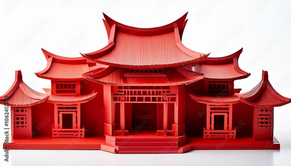 Red paper model of a temple Red paper model of a temple