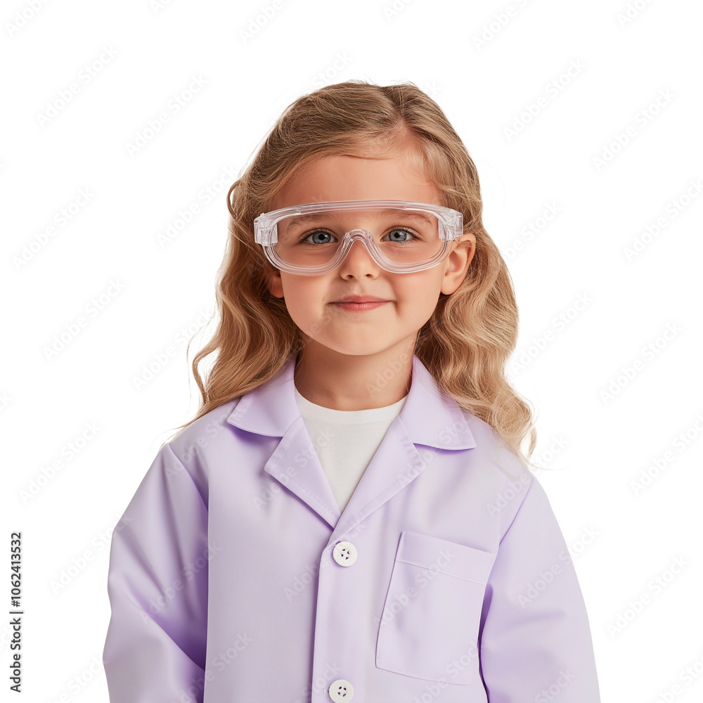 Little Girl Scientist Wearing Lab Coat and Goggles Little Girl Scientist Wearing Lab Coat and Goggles