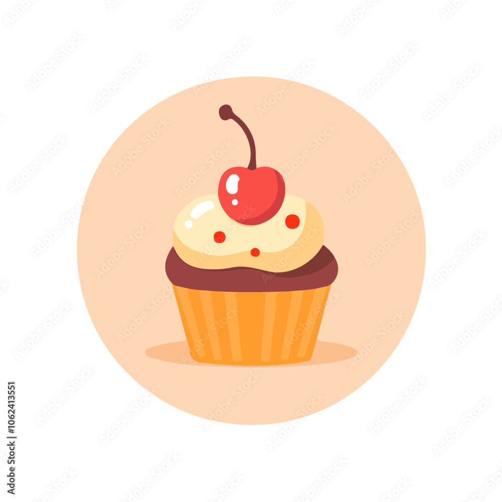2D flat vector illustration cupcake with cherry icon isolated on a white background. 2D flat vector illustration cupcake with cherry icon isolated on a white background.
