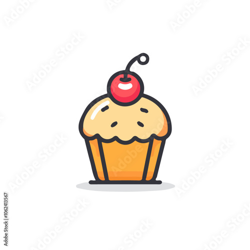 2D flat vector illustration cupcake with cherry icon isolated on a white background.