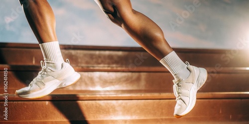 Athlete’s Legs in Mid-Jump Wearing White Sneakers