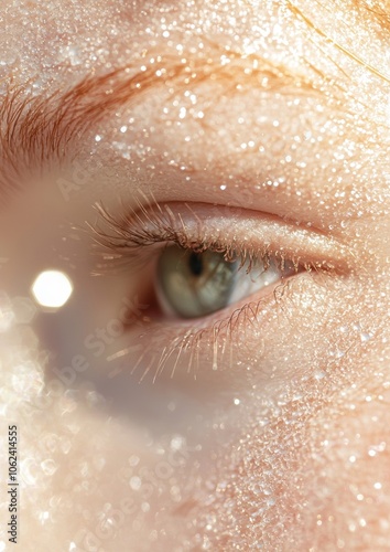 A woman's eye is covered in glitter