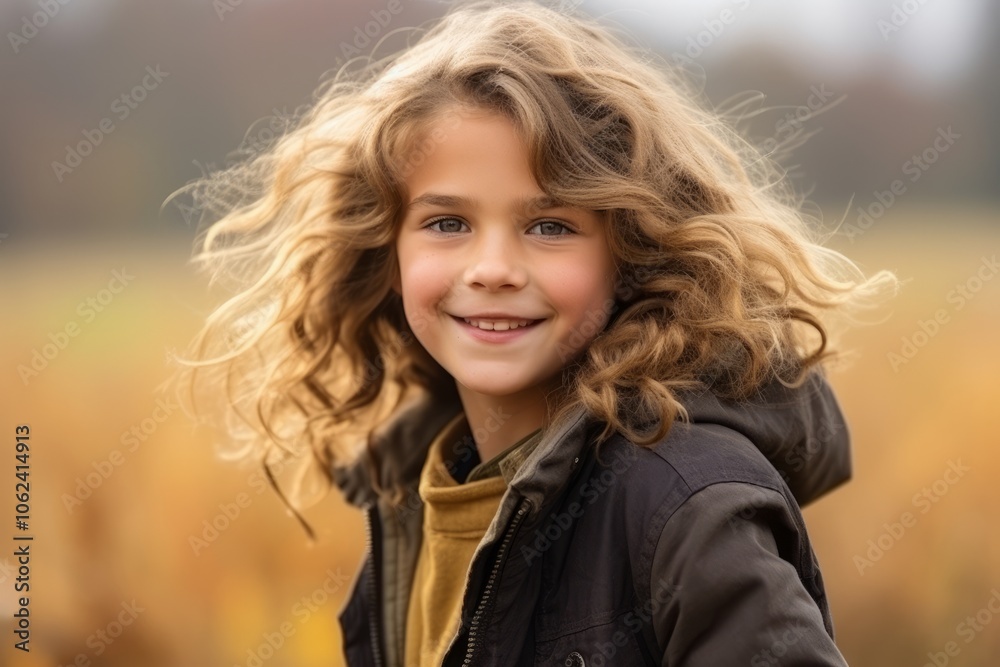 Portrait of a smiling little girl with curly hair in autumn park Portrait of a smiling little girl with curly hair in autumn park