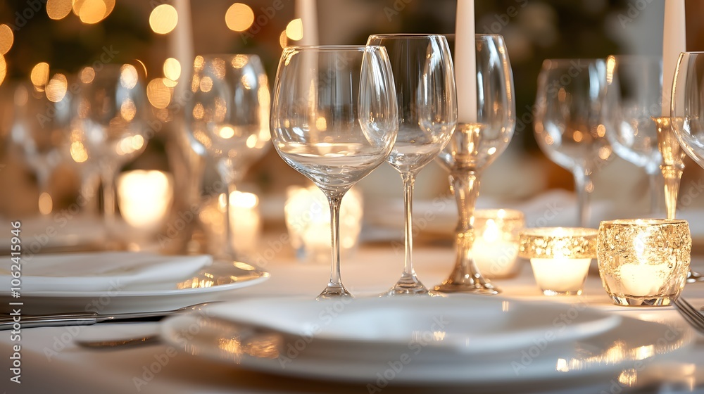 A festive set table for an elegant dinner party A festive set table for an elegant dinner party