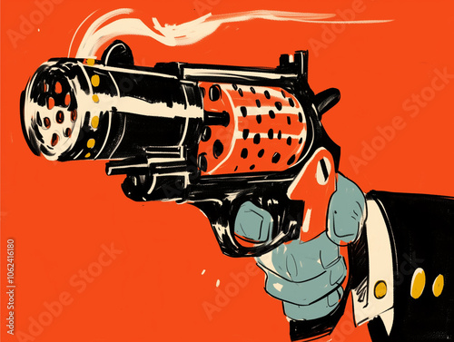 a bright 80s graphic gun comic style photo