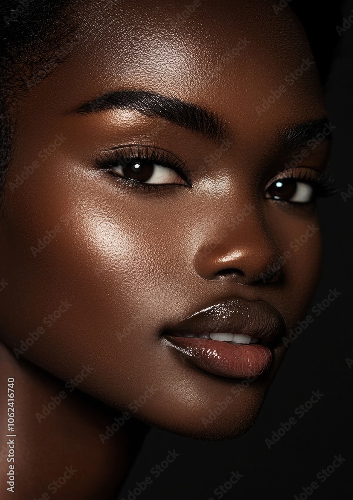 A woman with dark skin and a full face of makeup A woman with dark skin and a full face of makeup