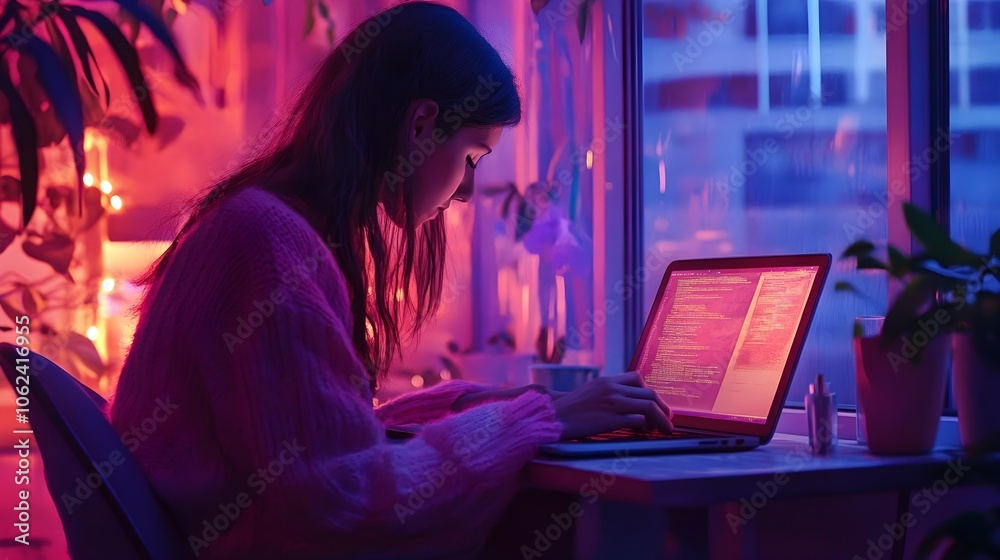 woman using a laptop computer at home woman using a laptop computer at home