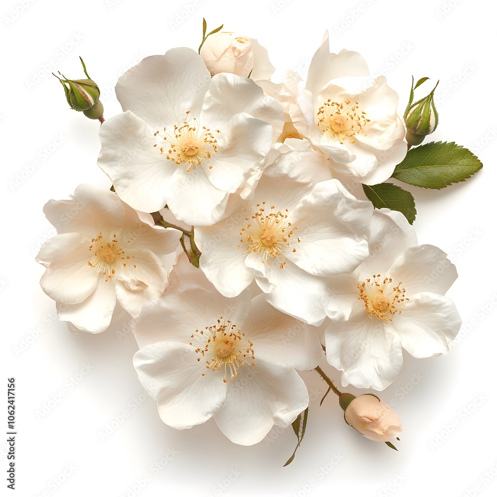 A bouquet of delicate Rosa rugosa in creamy white background A bouquet of delicate Rosa rugosa in creamy white background