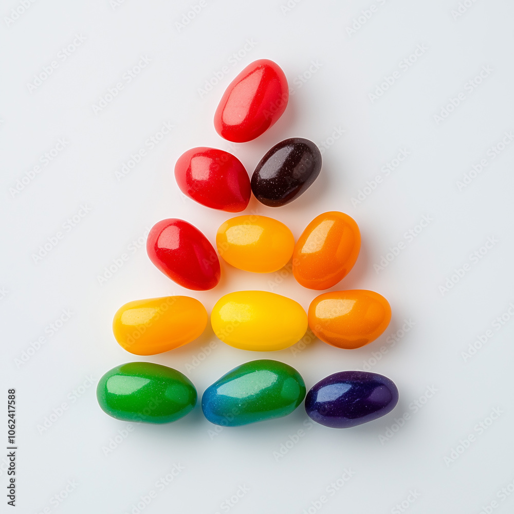 Rainbow jelly beans forming a triangle shape Rainbow jelly beans forming a triangle shape