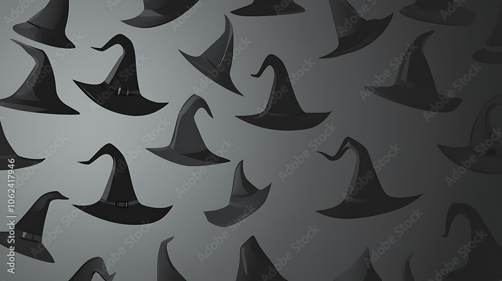 Halloween gray backdrop adorned with playful witch hat silhouettes Halloween gray backdrop adorned with playful witch hat silhouettes