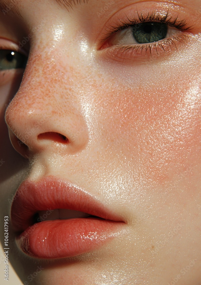 Naklejka premium A woman with a green eye and a pink lip