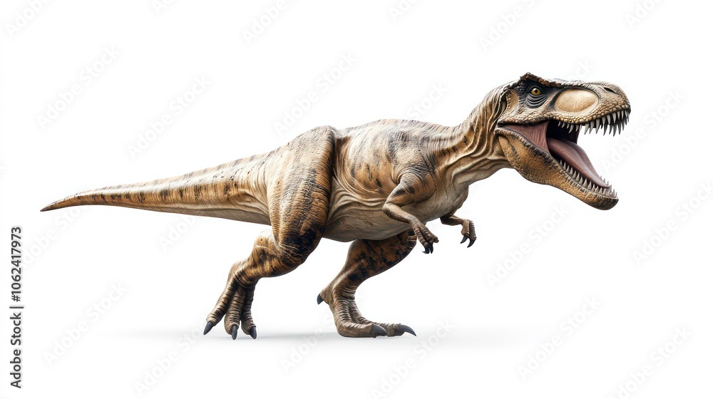 Obraz premium A detailed illustration of a roaring Tyrannosaurus rex dinosaur.