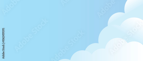 Abstract blue and white paper cut background with clouds for modern design.