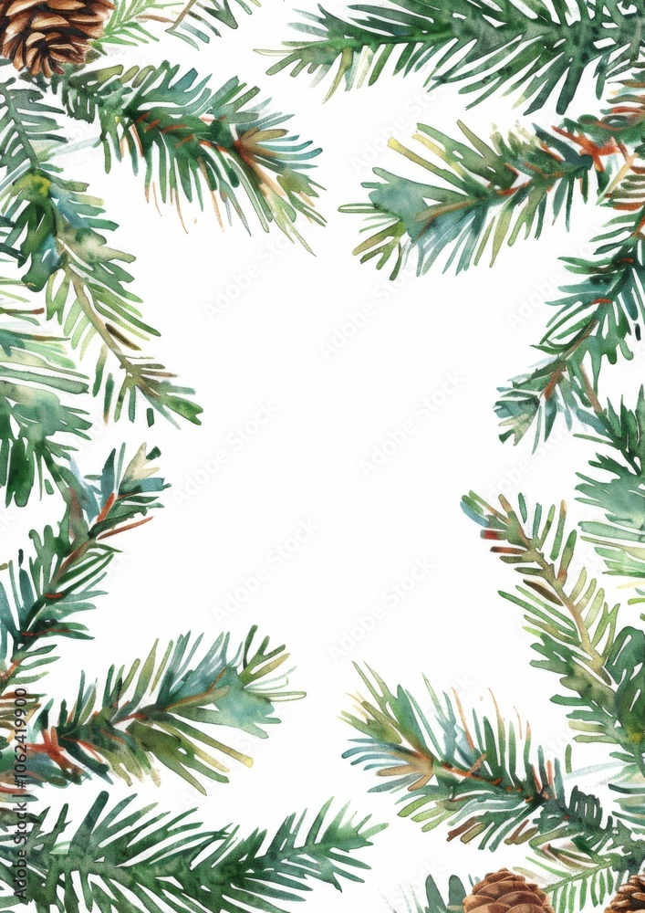Watercolor christmas frame with poinsettia, spruce branch and cotton flower. New year design for postcard Watercolor christmas frame with poinsettia, spruce branch and cotton flower. New year design for postcard