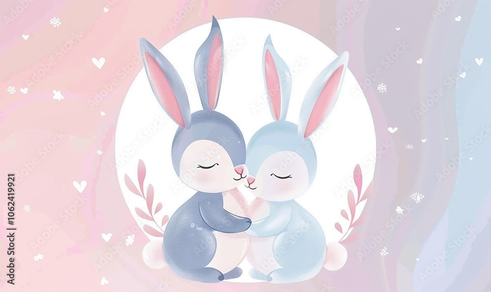 Obraz premium Realistic cute rabbit cartoon with adorable face and simple modern background ai generated