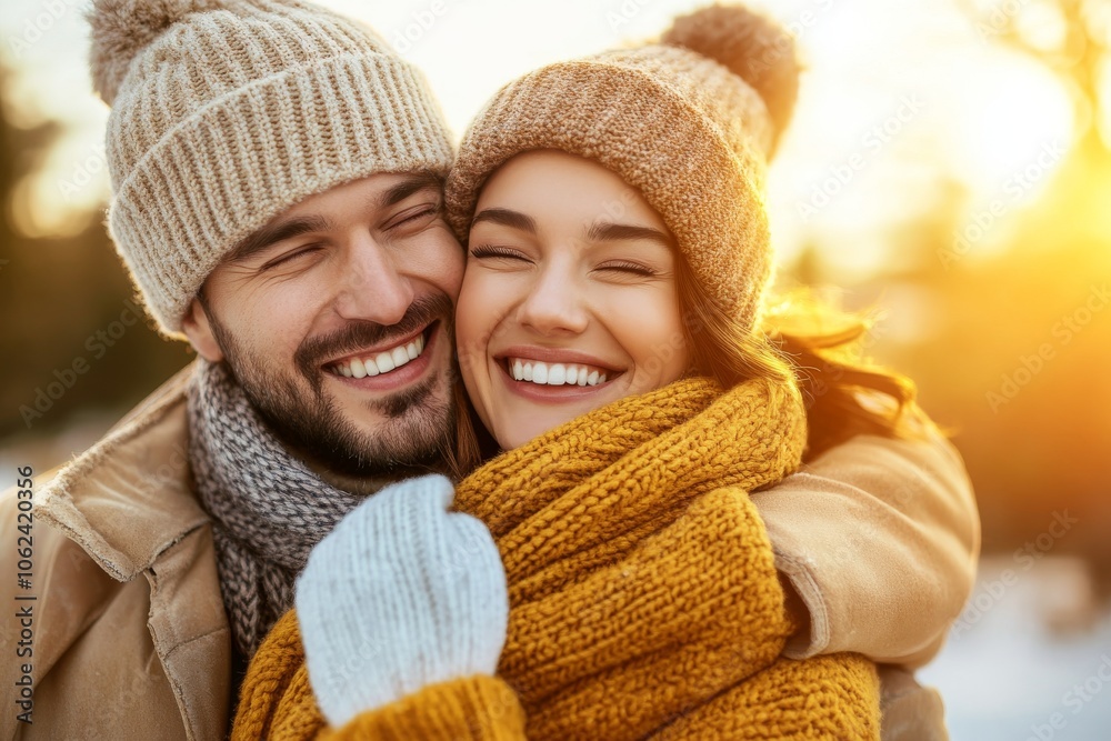 Hugging young hipsters in a winter forest Hugging young hipsters in a winter forest