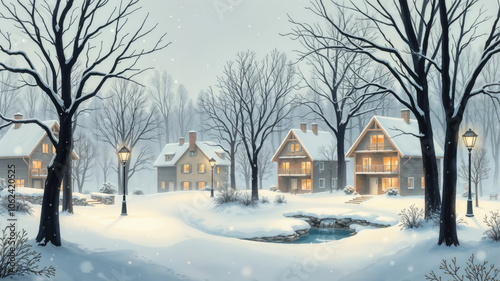 Winter Wonderland - Serene Snowy Village with Cozy Homes31